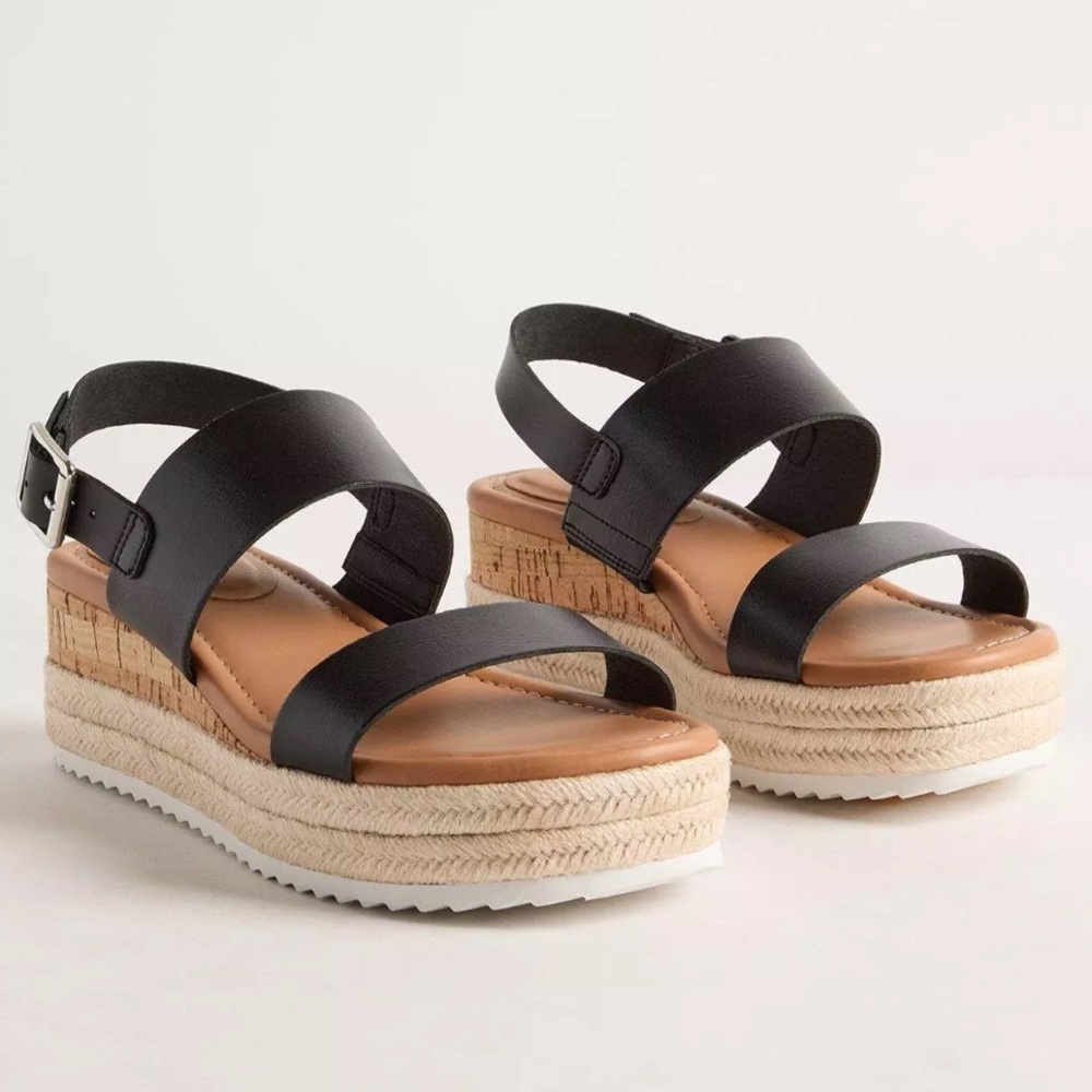 NWT Torrid Black and Tan Two-Piece Wedge Sandals